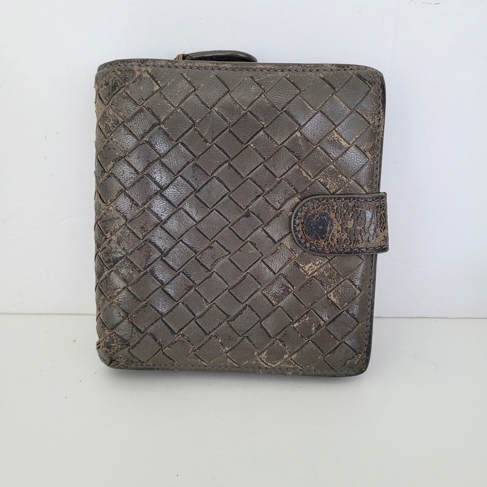 Bottega Veneta Intrecciato‎ Leather Bifold Wallet Grey Made in Italy